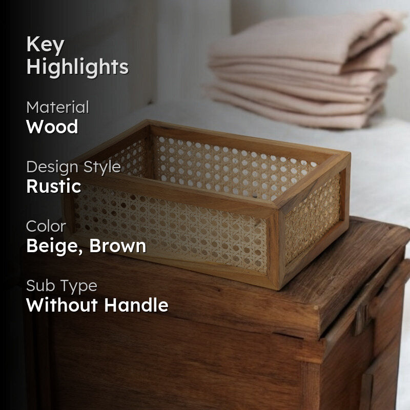 WickerSort Mesh Wood Storage Basket - Beige & Brown media 2
