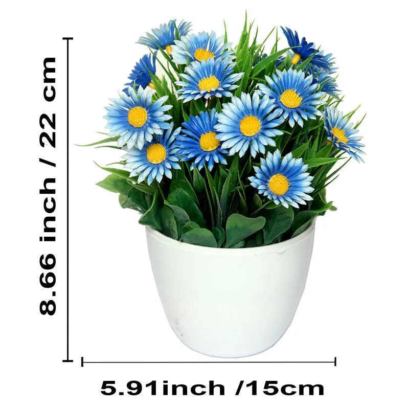 Faux Blue Daisy Plant With Black Plastic Pot - Set Of Two media 4