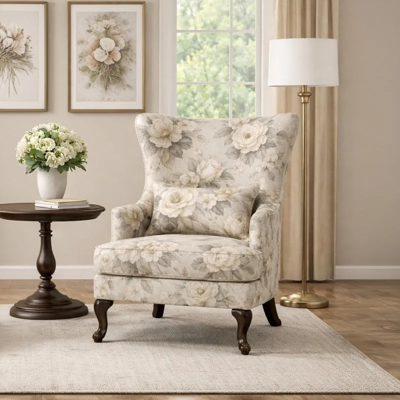 Willow Teak Wood & Velvet Garden Floral Lounge Chair media 3