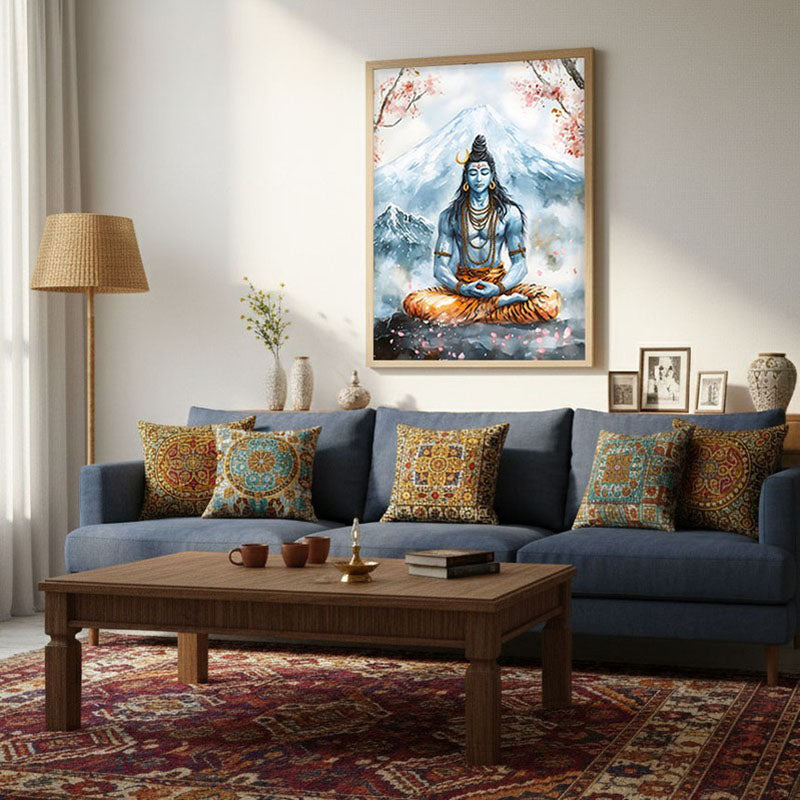 Rudra Mahayogi Spiritual Archival Paper Wall Painting - Natural Brown Frame media 3