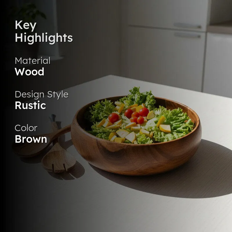 Elowen Wood Salad Bowl with Serving Spoons (1750 Ml) - Three Piece Set media 2