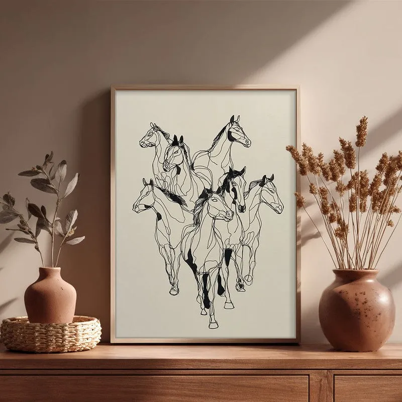Horse Rhythm Wall Painting With Brown Frame media 5