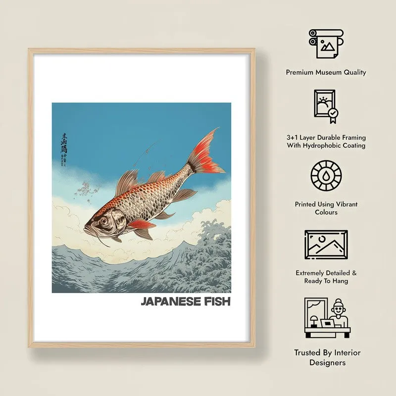 Japanese Fish Archival Canvas Wall Art - Natural Brown Frame media 8