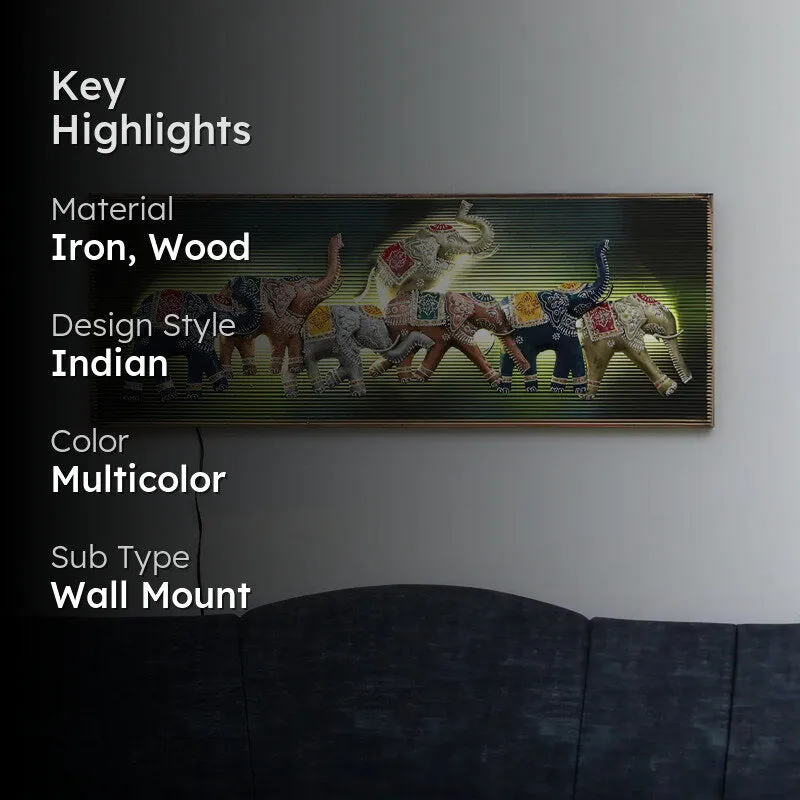 Colorful Elephants Iron Wall Accent With Wooden Frame media 2