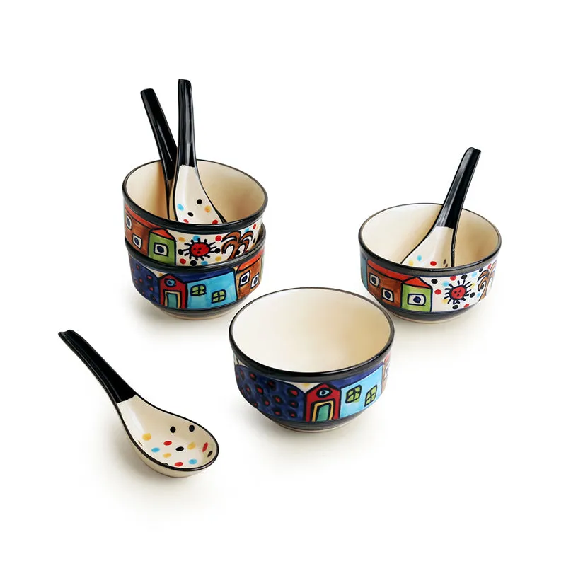 Coastal Cottage Handpainted Ceramic Soup Bowl With Spoon (260 ML) - Eight Piece Set media 3