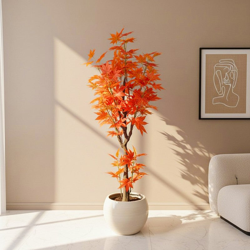 Scarlet Canopy Artificial Maple Tree With Black Plastic Pot