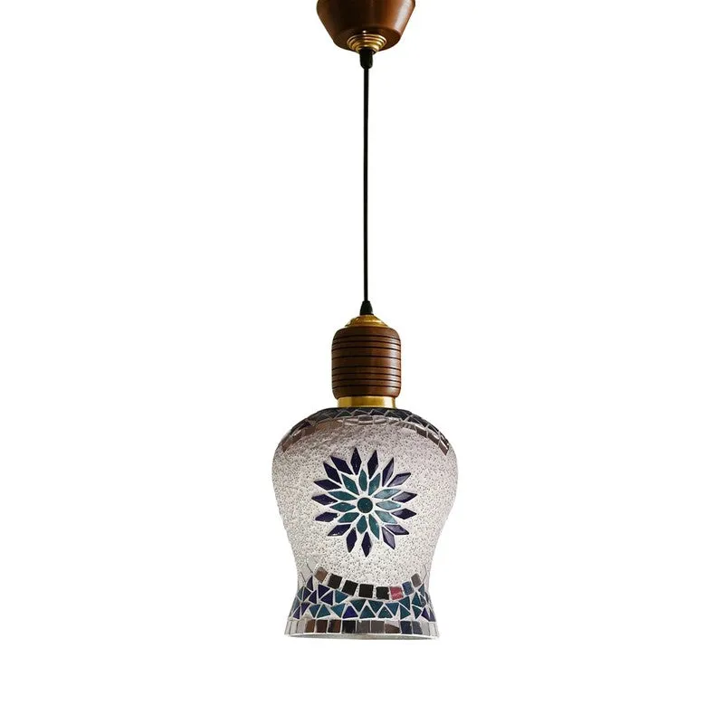 Mosaic Motif Pendant Wooden Ceiling Lamp media 4