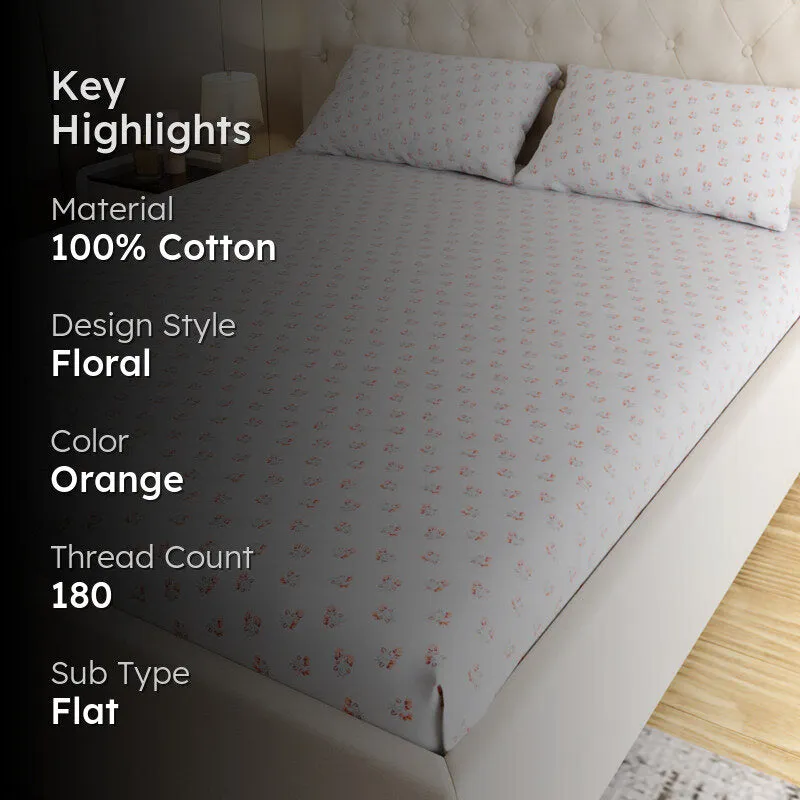 Blossomline Floral Cotton Bedsheet (Orange) - 180 TC media 2