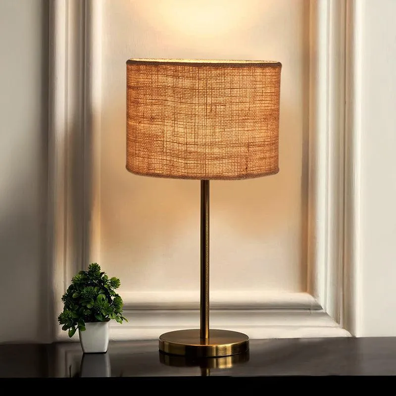 Loft Gleam Jute & Metal Table Lamp (Drum) - Beige,Gold media 1