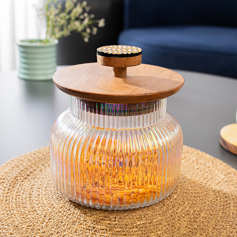 Aora Glass Jar With Airtight Wood Lid - 980 mL