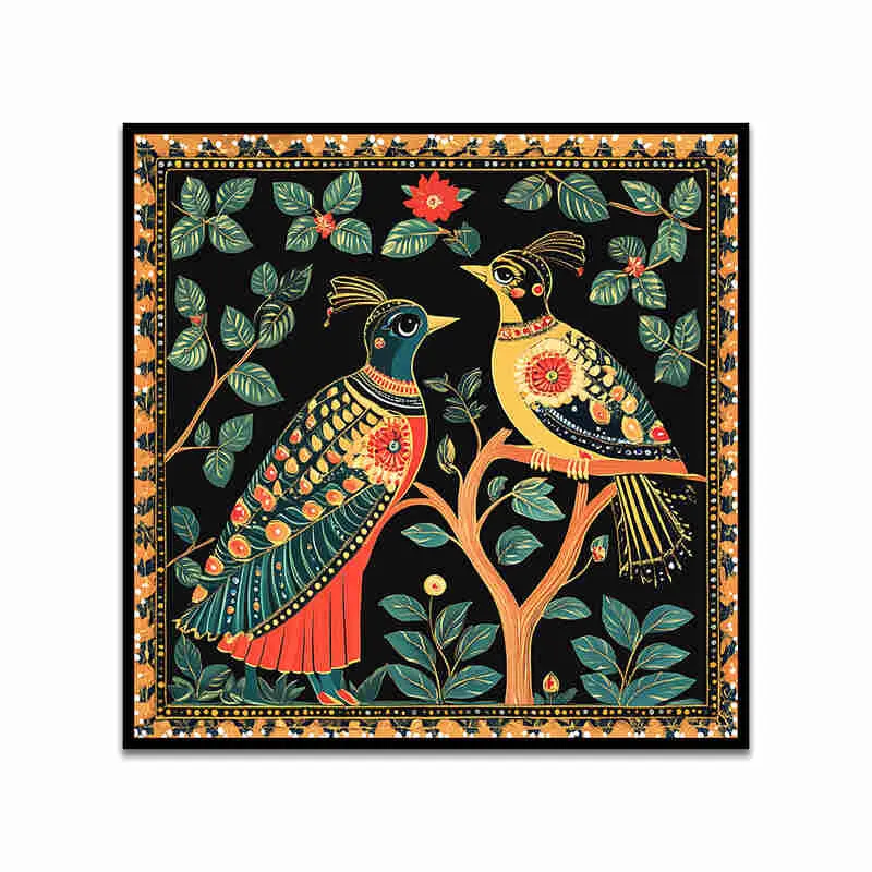 Tribal Birds Canvas Wall Art With Frame media 4