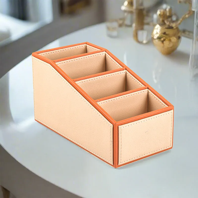Tisca Slant Faux Leather Desk Organizer - Beige media 1