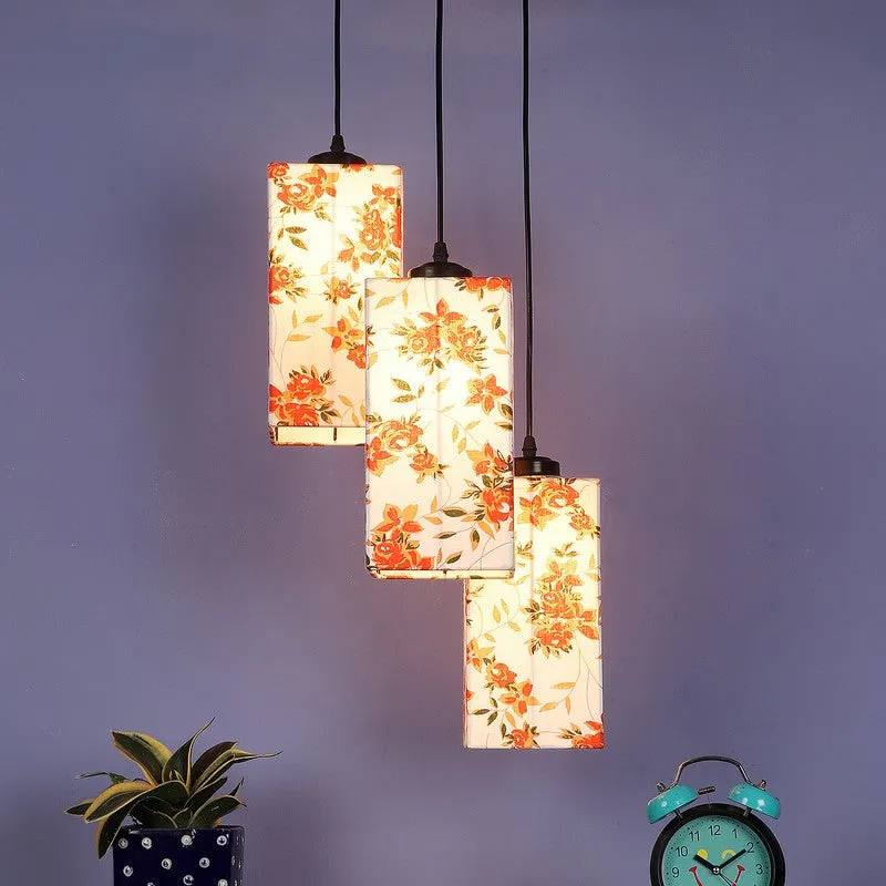 Warm Ivory Triple Metal Ceiling Lamp - White & Orange media 3