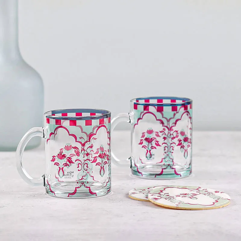 India Circus Heirloom Glass Mug With Coaster (325 mL Each) - Four Piece Set media 1