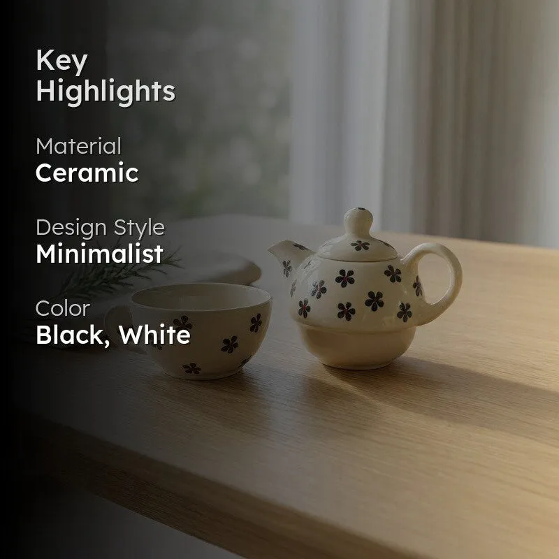 Floral Ceramic Tea Pot & Set - Black media 2
