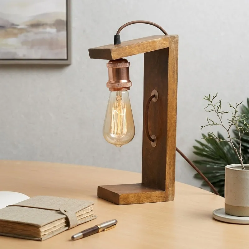 Rustic Aura Wooden Table Lamp - Brown media 1