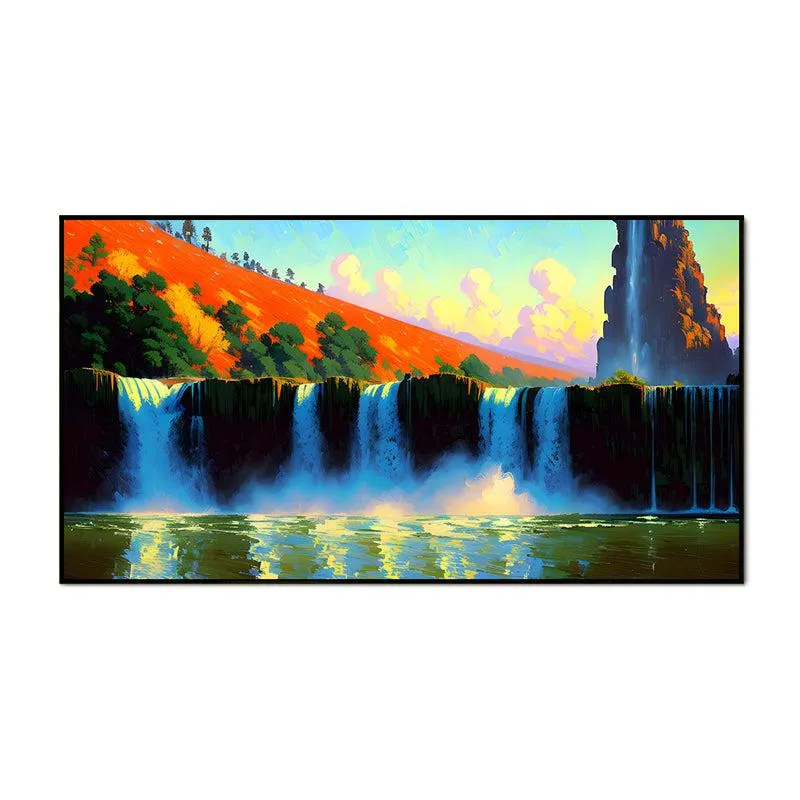 Country Waterfalls Landscape Canvas Wall Painting With Frame - Black media 5