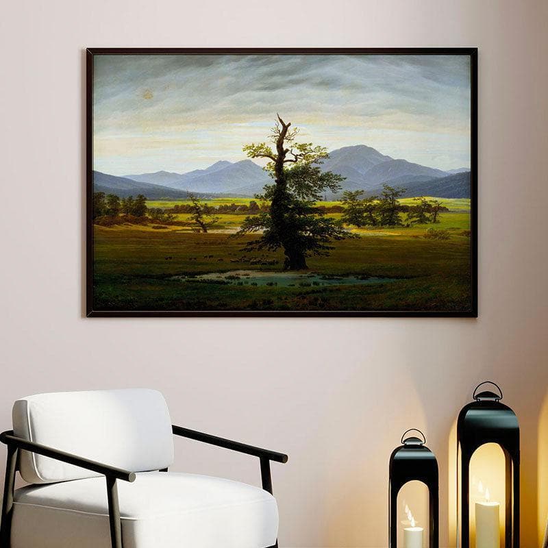 Village Landscape Canvas Wall Painting - Black Frame