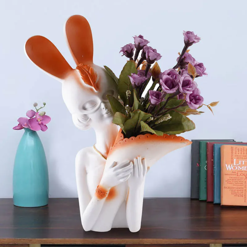 Thaisa Polyresin Vase - White & Orange media 1