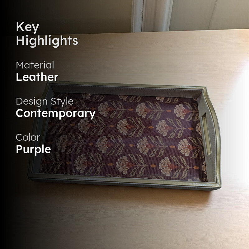 Leaf Motif Faux Leather Serving Tray media 2