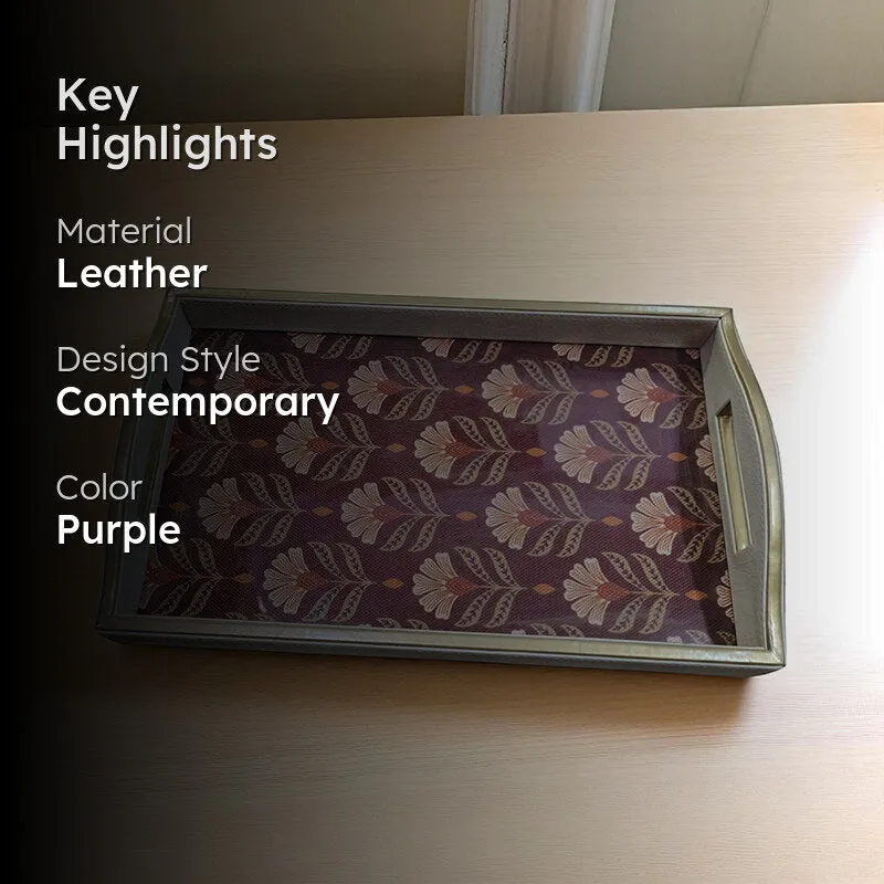 Leaf Motif Faux Leather Serving Tray media 2