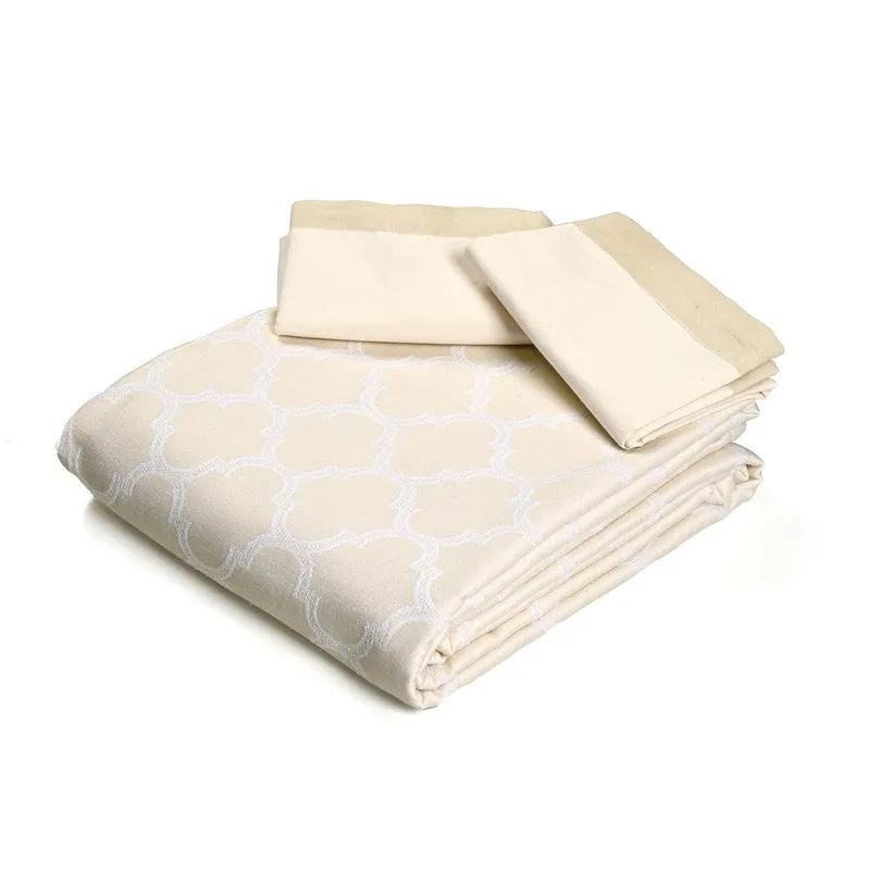 Folded ivory bedsheet set with two matching pillow covers