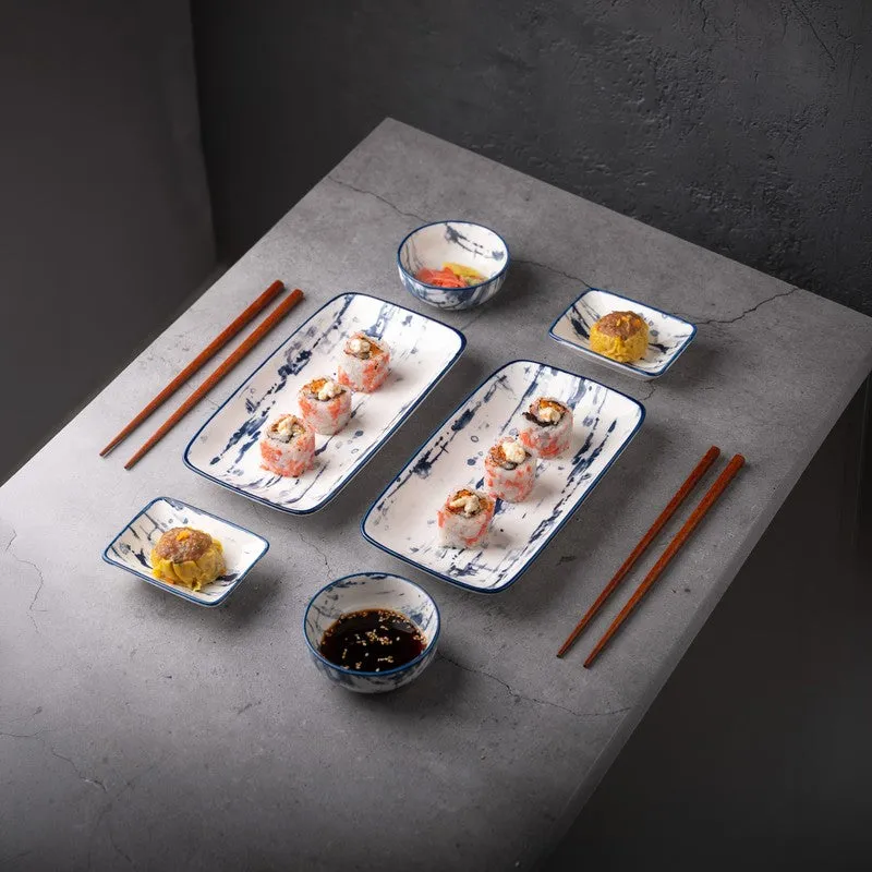 SakuraServe Porcelain Platter Set With Chopsticks - Eight Piece Set - 3