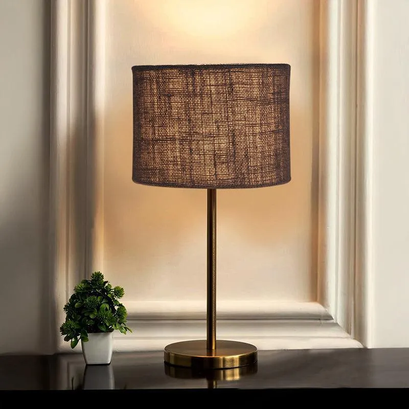 Loft Gleam Jute & Metal Table Lamp (Drum) - Grey,Gold media 1