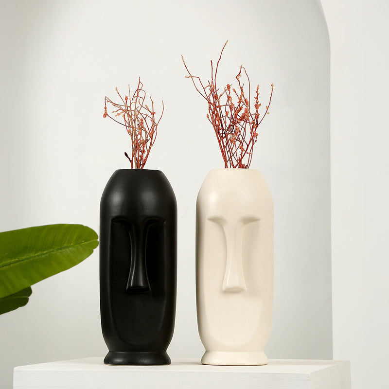 Straight Face Vase (Black,White) - Set Of Two