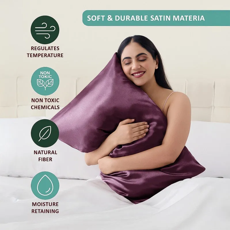 SilkenAura Satin Pillow Cover with a Scrunchy (Maroon) - Set Of Two media 7