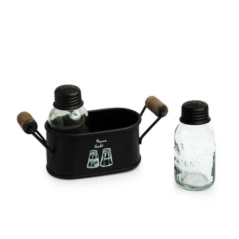 Piperis Salt & Pepper Shaker With Iron Tray (60 mL Each) - Three Piece Set image 4