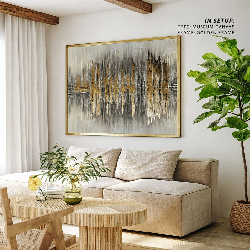 Golden Abstract Landscape Canvas Wall Painting - Black Frame media 4