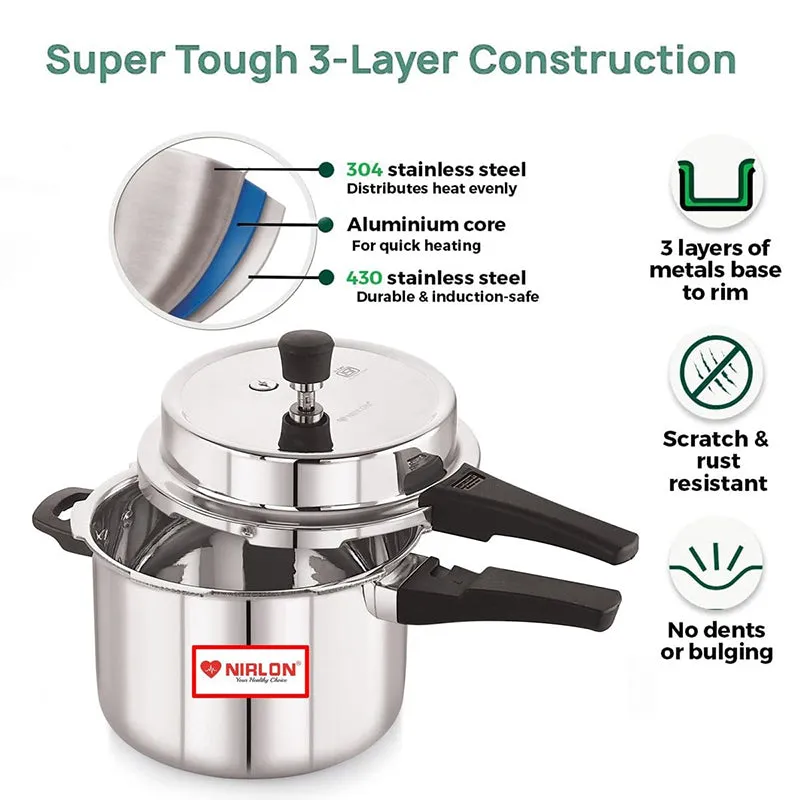 Nirlon Steel Shine Pressure Cooker - 5000 mL/ 9 Inches media 4