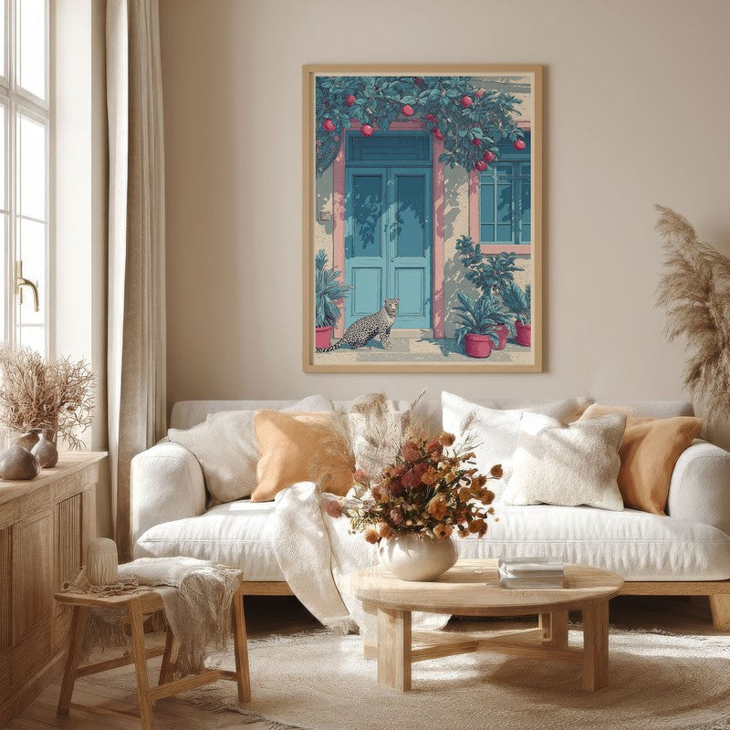 Serenique Floral Entrance Illustration Canvas Wall Painting With Brown Frame