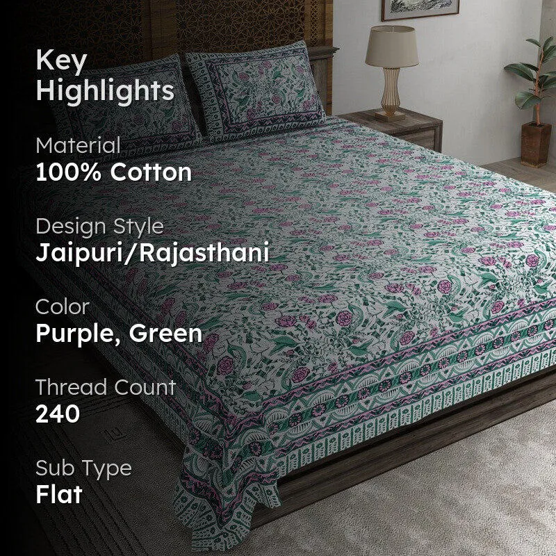 Formum Cotton Bedsheet (Purple,Green) - 240 TC media 2