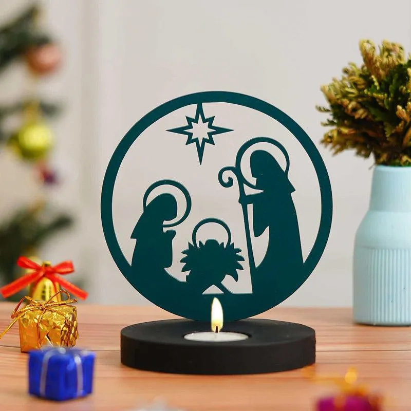 Star Of Bethlehem Wood Tea Light Holder - Green media 3