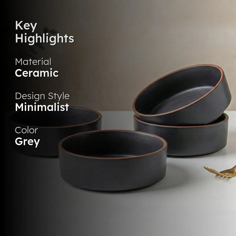 Feastyn Ceramic Salad Bowl (Grey/350 mL) - Set of Four media 2