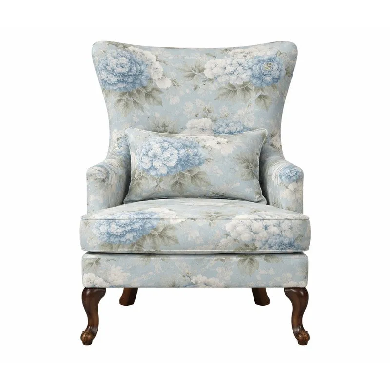 Imperia Teak Wood & Velvet Floral Lounge Chair media 3
