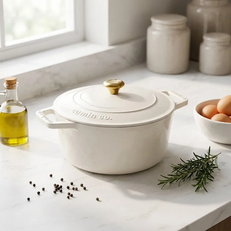 Cumin Co Enamel Cast Iron Cooking Pot (4000 mL) - White media 1