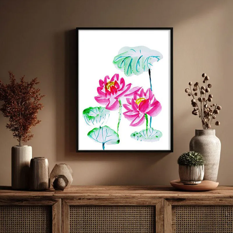Lotus Scribbles Archival Paper Wall Art With Frame media 3