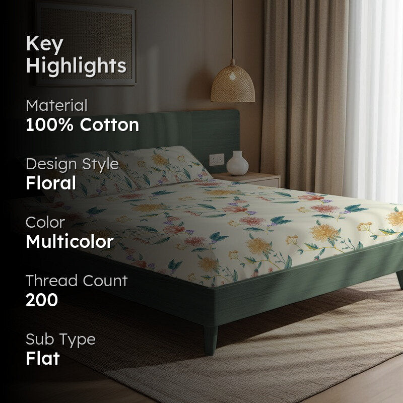 Mystic Petals Floral Cotton Bedsheets (Multicolor) - 200 TC media 2