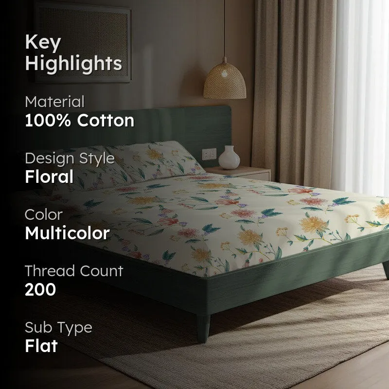 Mystic Petals Floral Cotton Bedsheets (Multicolor) - 200 TC media 2