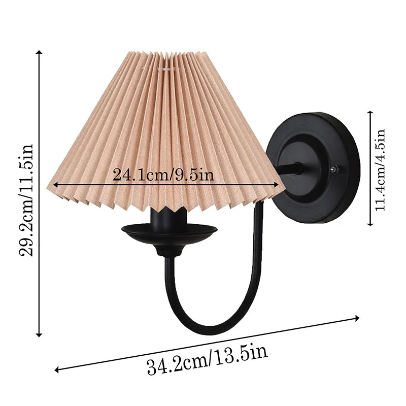 French Pleat Fabric & Metal Wall Lamp - Beige & Black media 5
