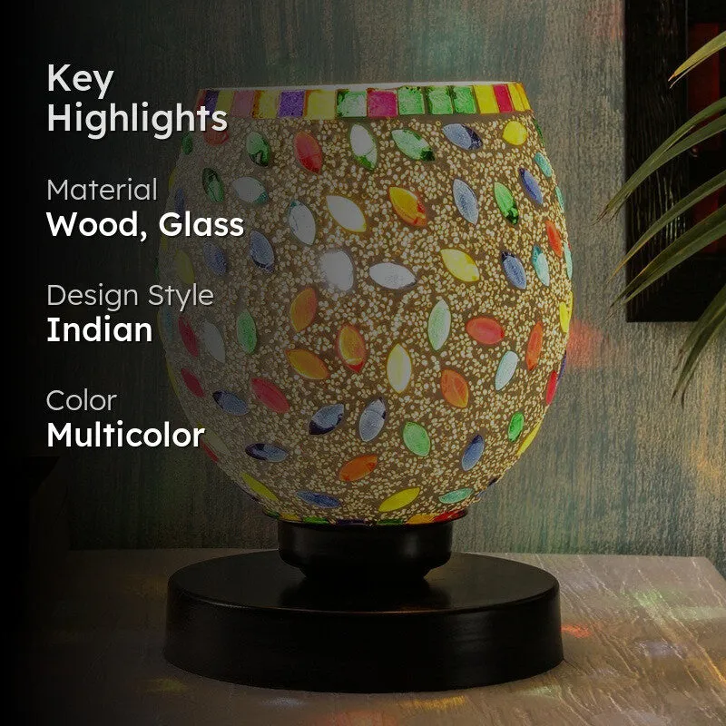 Flameora Mosaic Glass Table Lamp With Wooden Base - Multicolor media 2