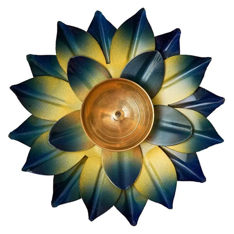 Sacred Bloom Diya- Yellow/Blue media 4