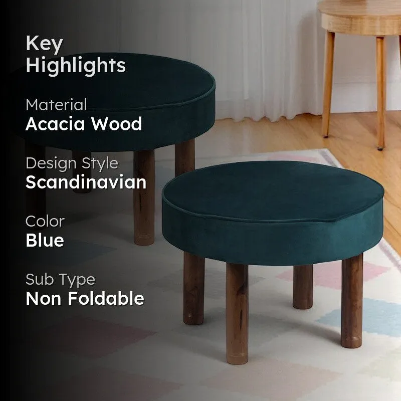 Gravon Acacia Wooden Stools (Blue) - Set Of Two media 2