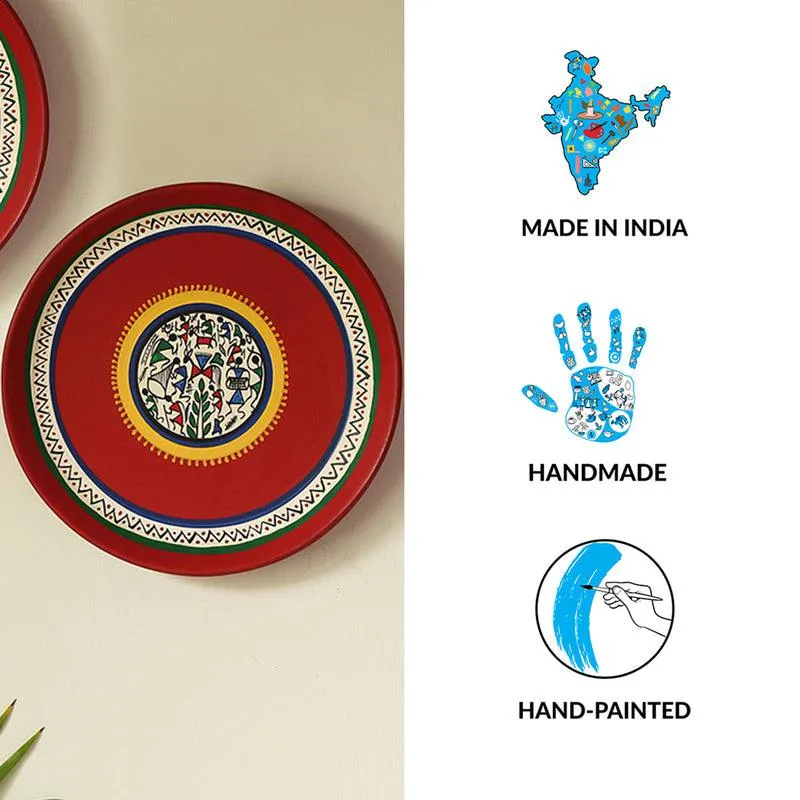 Naara Handpainted Wall Plate (Red) - Set Of Two media 6