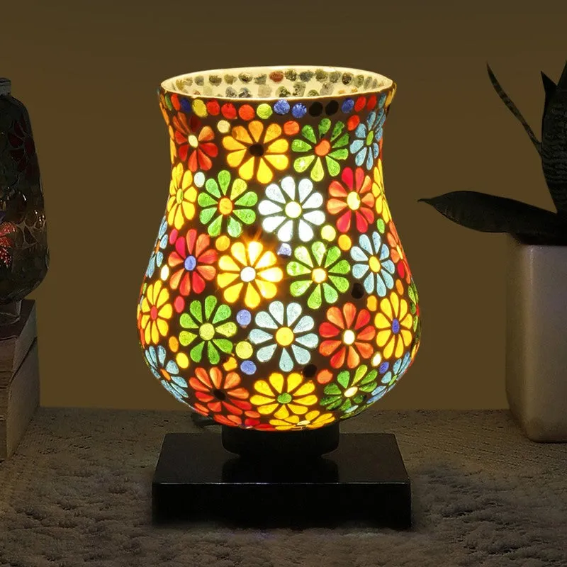 Glowcraft Mosaic Glass Table Lamp With Wooden Base - Multicolor media 1