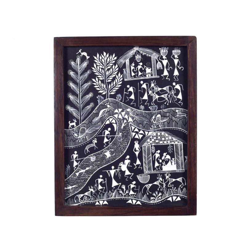 Life Of Warli Canvas Wall Art - Set Of Two media 5