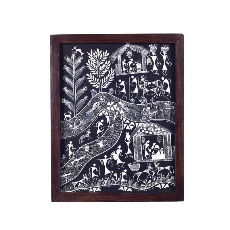 Life Of Warli Canvas Wall Art - Set Of Two media 5